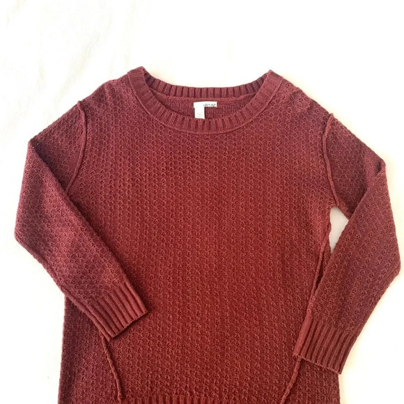 Women’s Textured Knit Pullover Sweater Maroon Burgundy Long Sleeve Scoop Neck M - Picture 2 of 3